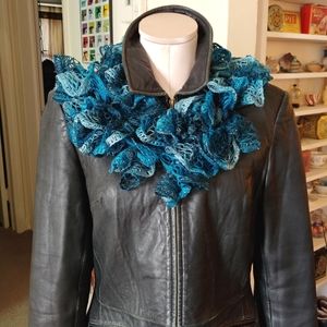 Blue Ruffle Scarf Dark Blue and Light Blue Mix Frilly